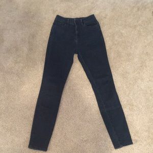 Dark blue skinny high rise jeans
